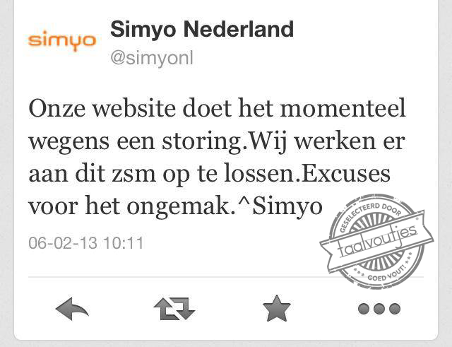 Sorry, onze Facebookpagina is ook nog steeds in de lucht.