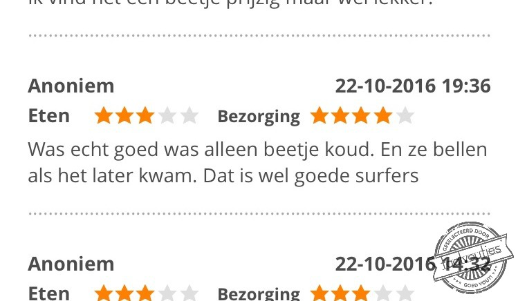Van die zeewind koelt je eten natuurlijk ook snel af.