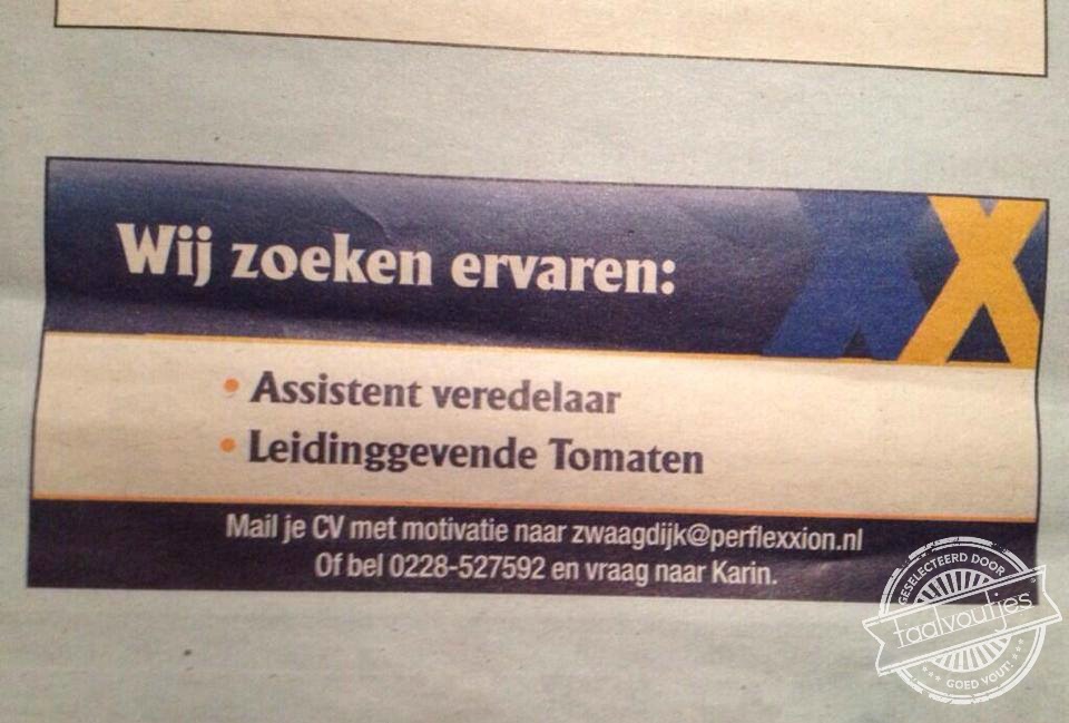 Zolang er maar geen machtsstrijd ontstaat op de groenteafdeling.