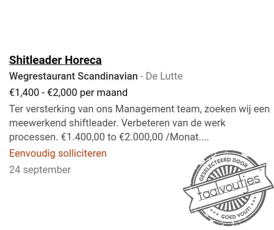 Jij speelt de hoofddrol binnen dit bedrijf.