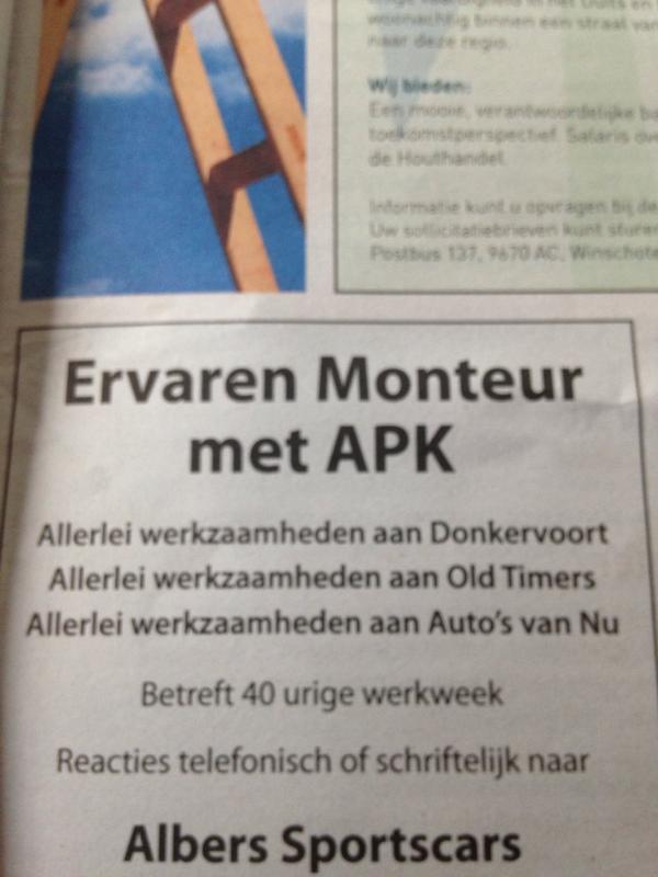 Ik zoek ook een monteur met weinig onderhoud